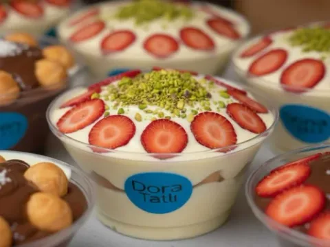 Beyaz Çikolatalı Çilekli ve Fıstıklı Profiterol