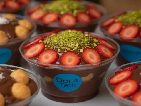 Sütlü Çikolatalı Çilekli ve Fıstıklı Profiterol